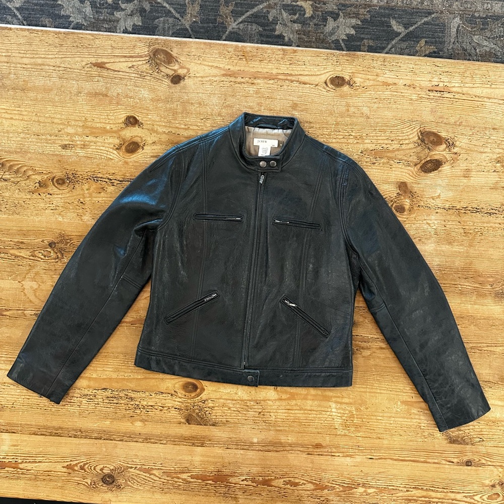 J. Crew Black Leather Bomber Jacket Size Medium